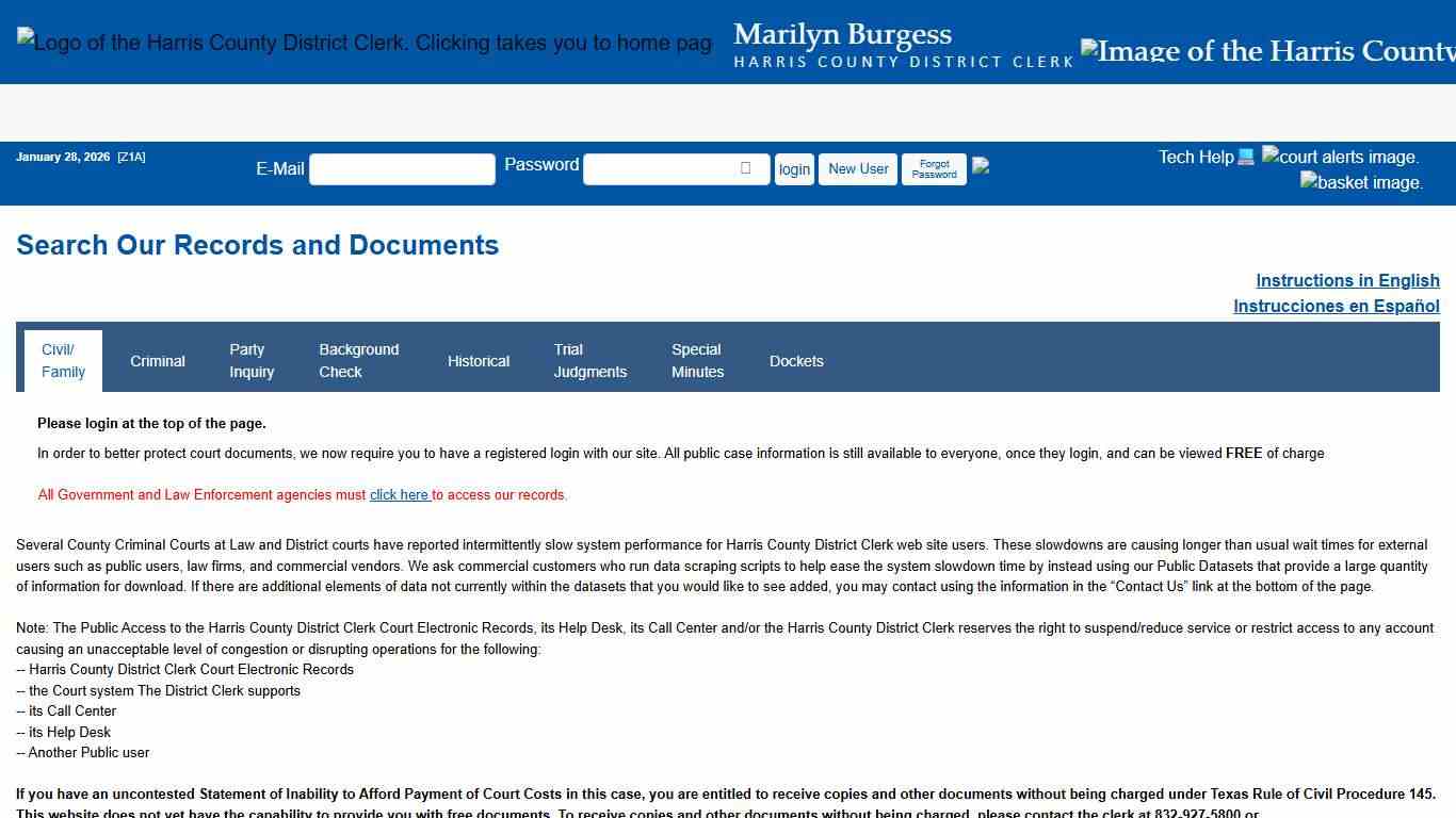 Office of Harris County District Clerk - Marilyn Burgess Search Our Records